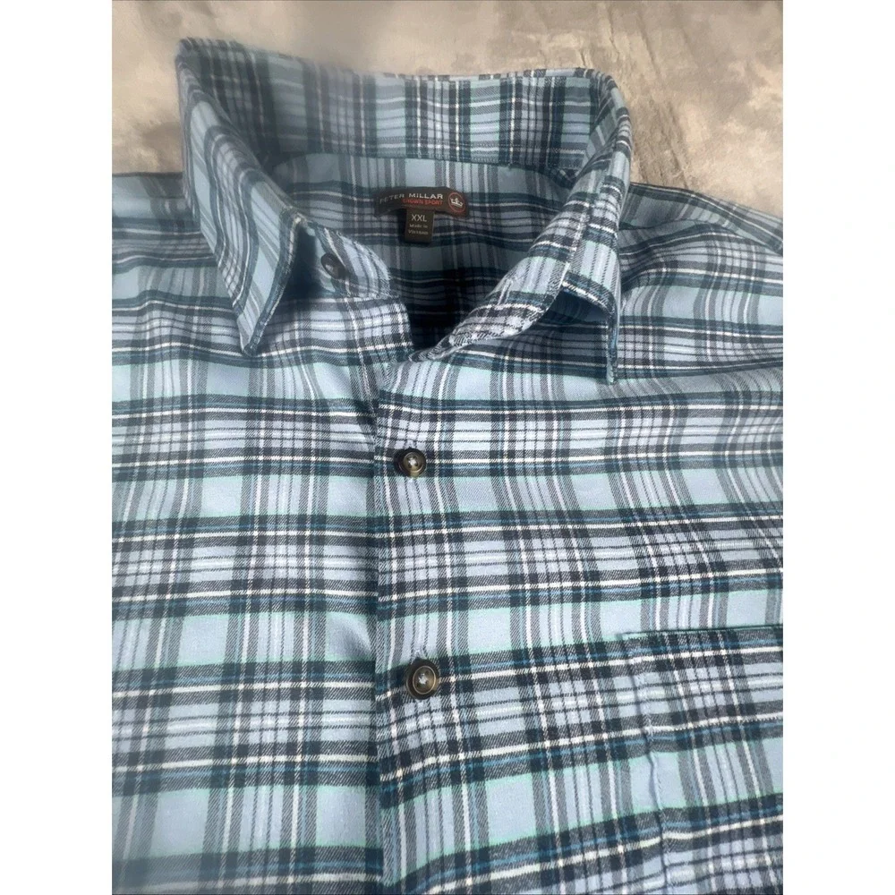 Peter Millar Crown  Sport Shirt Size XXL  Blue Gingham Check Plaid - Picture 3 of 11